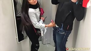 Supah horny Asian star Susi sucking off white tourist in changing room and hotel