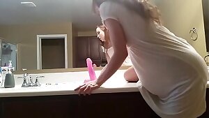 hot teen from EasySexy.net rails faux-cock in front of mirror