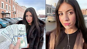 Beauty walks with spunk on her face in public, for a generous reward from a stranger - Cumwalk