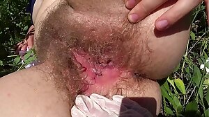 Cool fisting for a beloved girlfriend with a hairy pussy. Lesbians Point of view outdoors.