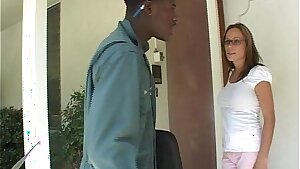 Bored big tits housewife seduces the courier guy for his big black cock